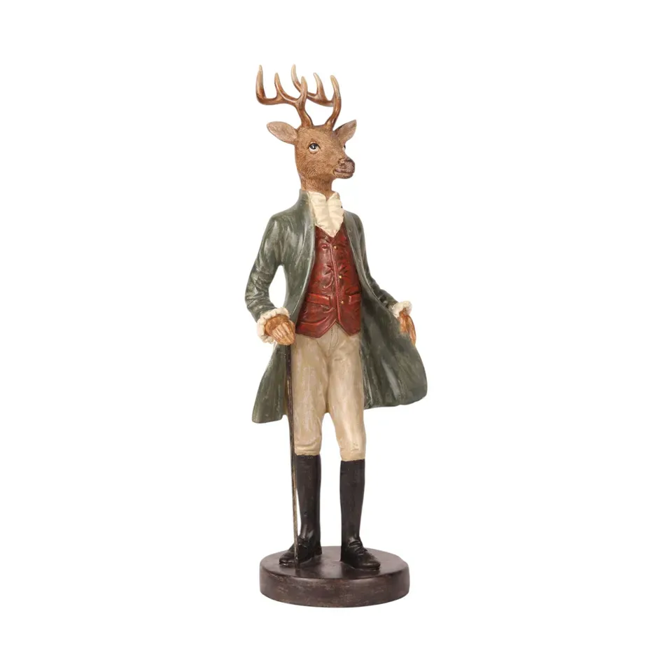 Stehende Hirschfigur Gentleman Polyresin Bekleidet 35 cm Stehende Hirschfigur Gentleman, Skulptur, Polyresin, bekleidet, 35x13,5x11,5cm im historischen Barock-Stil.