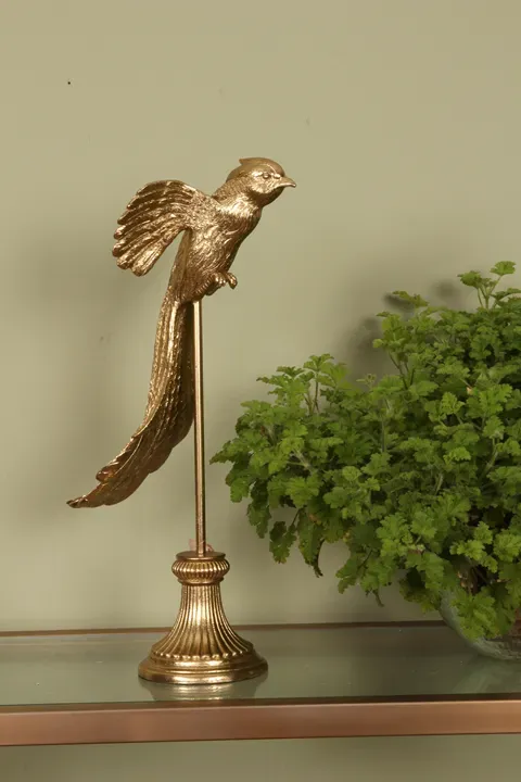 Paradiesvogel auf Ständer Polyresin Gold 49,5 cm