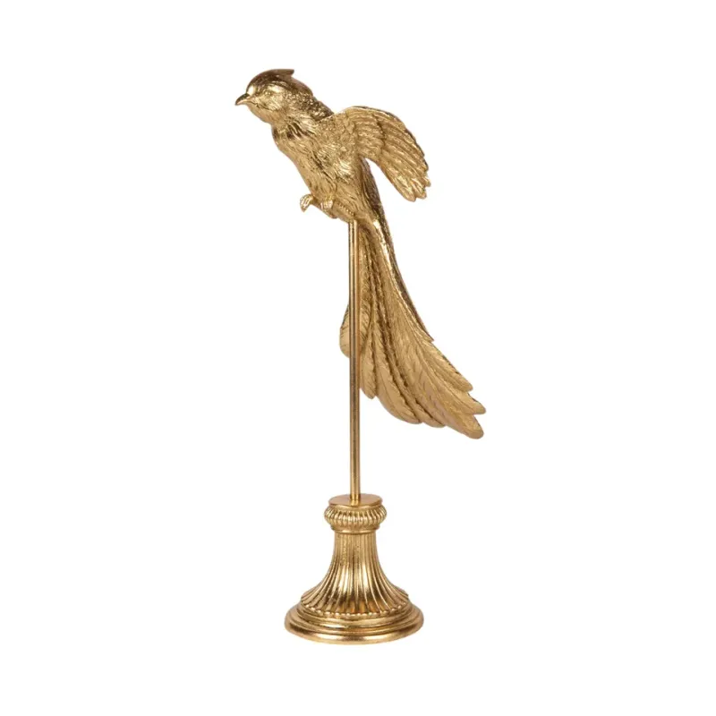 Paradiesvogel auf Ständer Polyresin Gold 49,5 cm Vogelfigur auf Ständer, Paradiesvogel Skulptur, Polyresin, gold, 49,5x24x18cm im edlen Barock-Stil.