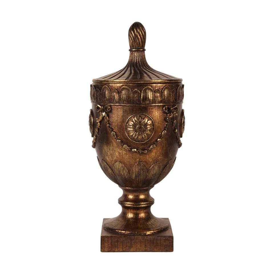 Klassisches Dekoobjekt, Pokal mit Deckel Polyresin Gold 44 cm Klassisches Dekoobjekt mit Deckel, Pokal-Urne Skulptur, Polyresin, gold, 44x18,5x18,5cm im barocken Stil.