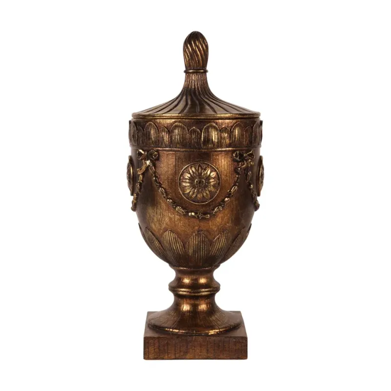Klassisches Dekoobjekt, Pokal mit Deckel Polyresin Gold 44 cm Klassisches Dekoobjekt mit Deckel, Pokal-Urne Skulptur, Polyresin, gold, 44x18,5x18,5cm im barocken Stil.