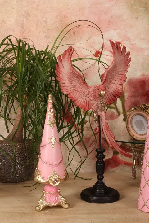 Papagei auf Stange Polyresin Rosa 52,5 cm