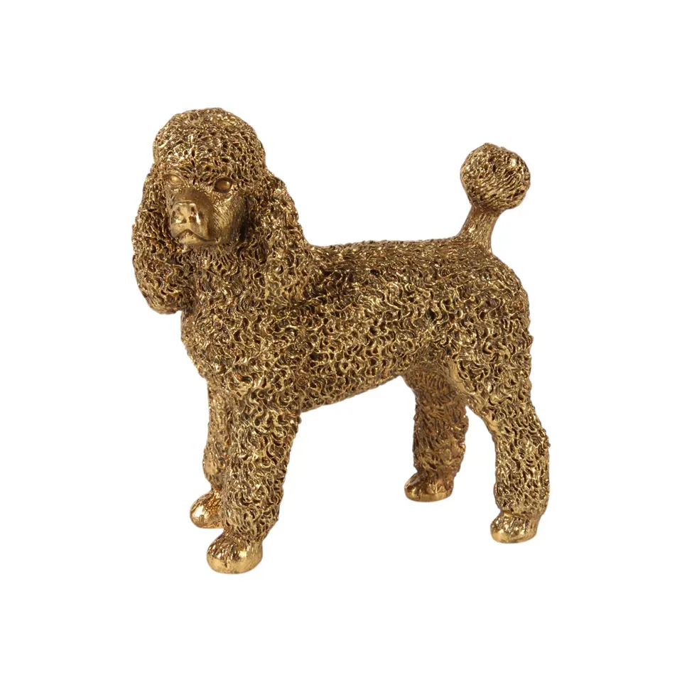 Pudelfigur, stehender Pudel, Polyresin, gold, 12,5x6x12cm im edlen Barock-Stil.