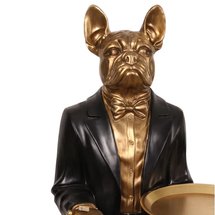 Hundebutler Skulptur Lebensgross Schwarz/Gold 162 cm