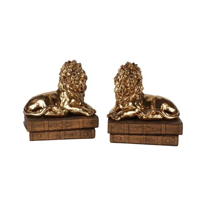Löwe auf Büchern Skulptur Polyresin Gold 21 cm