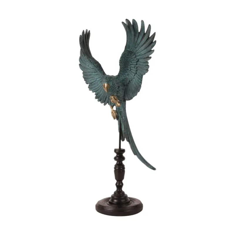 Papagei auf Stange Polyresin Blau 52,5 cm Papagei auf Stange, Skulptur fliegender Papagei, Polyresin, blau, 52,5x26,5x14,5cm im tropischen Vintage-Stil.