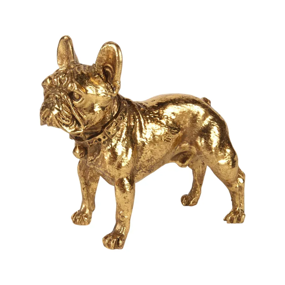 Bulldoggenfigur Skulptur Polyresin Gold 12,5 cm Bulldoggenfigur, Französische Bulldogge Skulptur, Polyresin, gold, 12,5x6,5x14,5cm im edlen Barock-Stil.