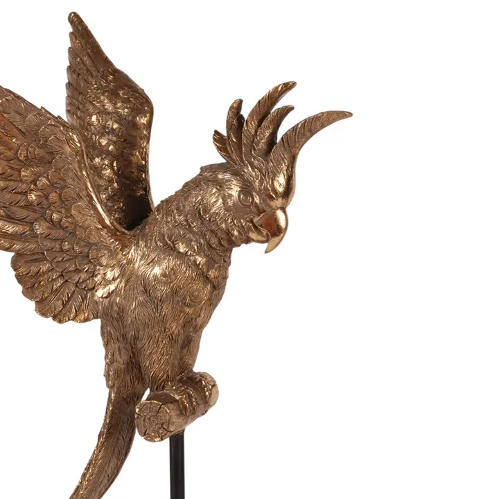 Papageienfigur auf Ständer Polyresin Gold 41,8 cm