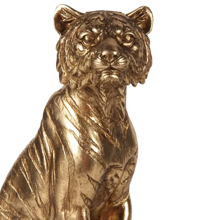 Tiger auf Büchern Skulptur Polyresin Gold 29 cm