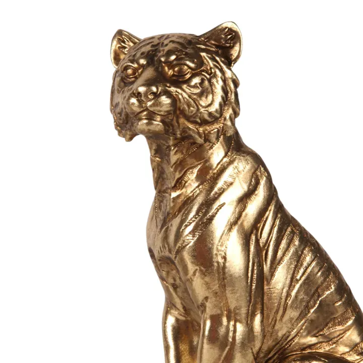 Tiger auf Büchern II Skulptur Polyresin Gold 29 cm