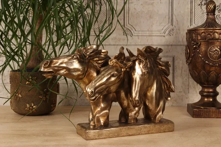 Pferdefigur 3 Pferdeköpfe Skulptur Polyresin Gold 27x43 cm