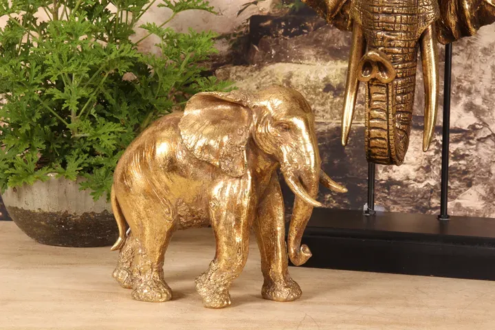 Elefantenfigur Skulptur Polyresin Gold 24x27,5 cm