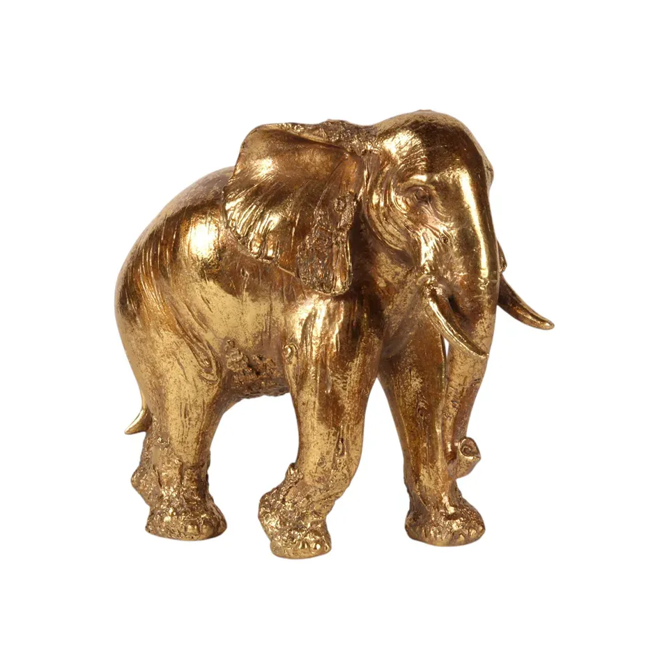 Elefantenfigur Skulptur Polyresin Gold 24x27,5 cm Elefantenfigur, stehender Elefant Skulptur, Polyresin, gold, 24x27,5x14cm im edlen Safari-Stil.