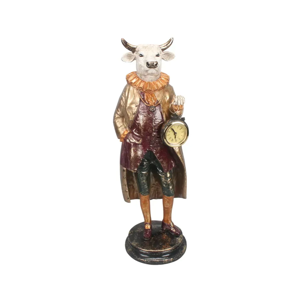 Kuhfigur mit Uhr Skulptur Polyresin Mehrfarbig 41 cm Kuhfigur mit Uhr, Kuh Skulptur Gentleman, Polyresin, mehrfarbig, 41x13,5x13cm im historischen Barock-Stil.