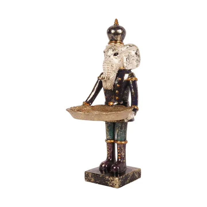 Elefantenfigur mit Tablett Polyresin Lila/Gold 32 cm Elefantenfigur mit Tablett, König Skulptur, Polyresin, lila/gold, 32x13,5x14cm im festlichen Nussknacker-Stil.
