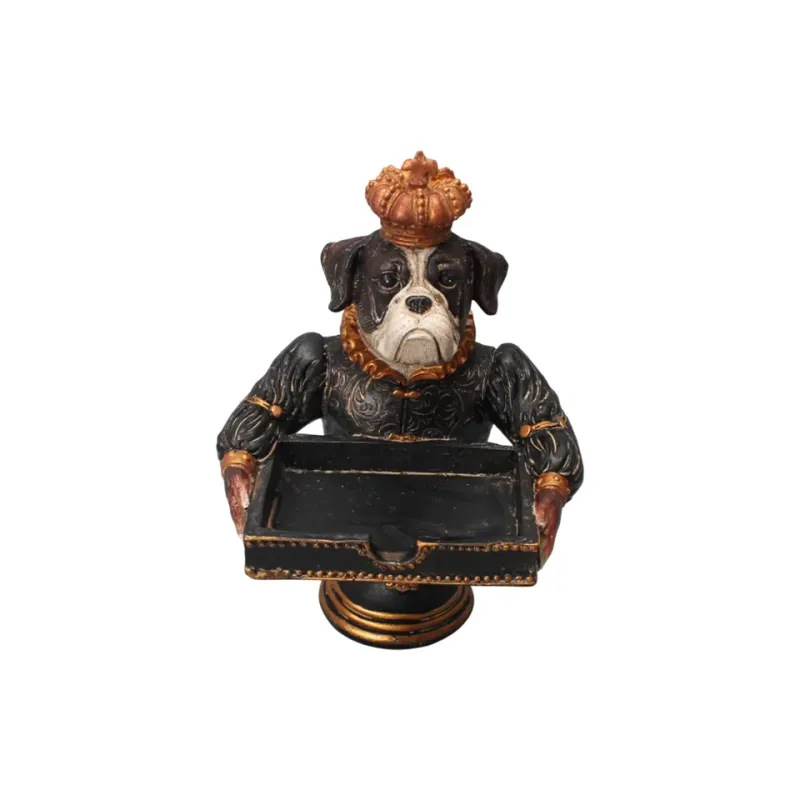 Hundefigur mit Tablett Polyresin Schwarz 20,5 cm Hundefigur mit Tablett, Boxer Skulptur mit Krone, Polyresin, schwarz/gold, 20,5x14x11,5cm im barocken Stil.