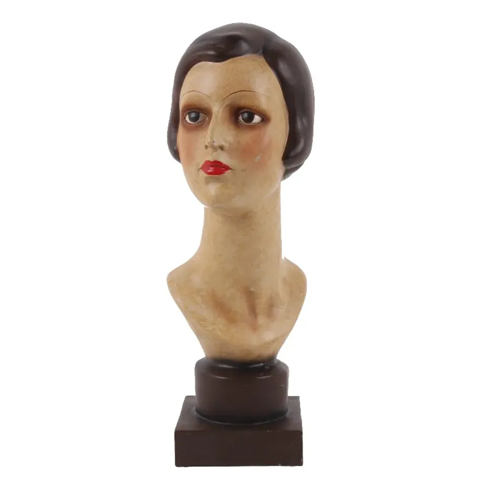 Frauenbüste Kopf Art Déco Polyresin Braun 46 cm Frauenbüste Kopf, Mannequin Skulptur, Polyresin, braun, 46x17x15cm im Vintage Art Déco Stil.