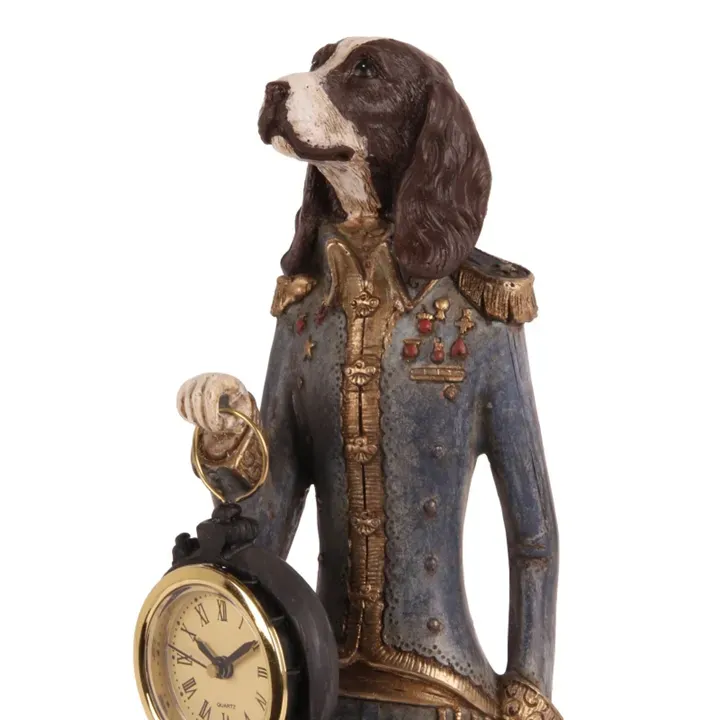 Hund Statue mit Uhr Polyresin Blau/Gold 45 cm