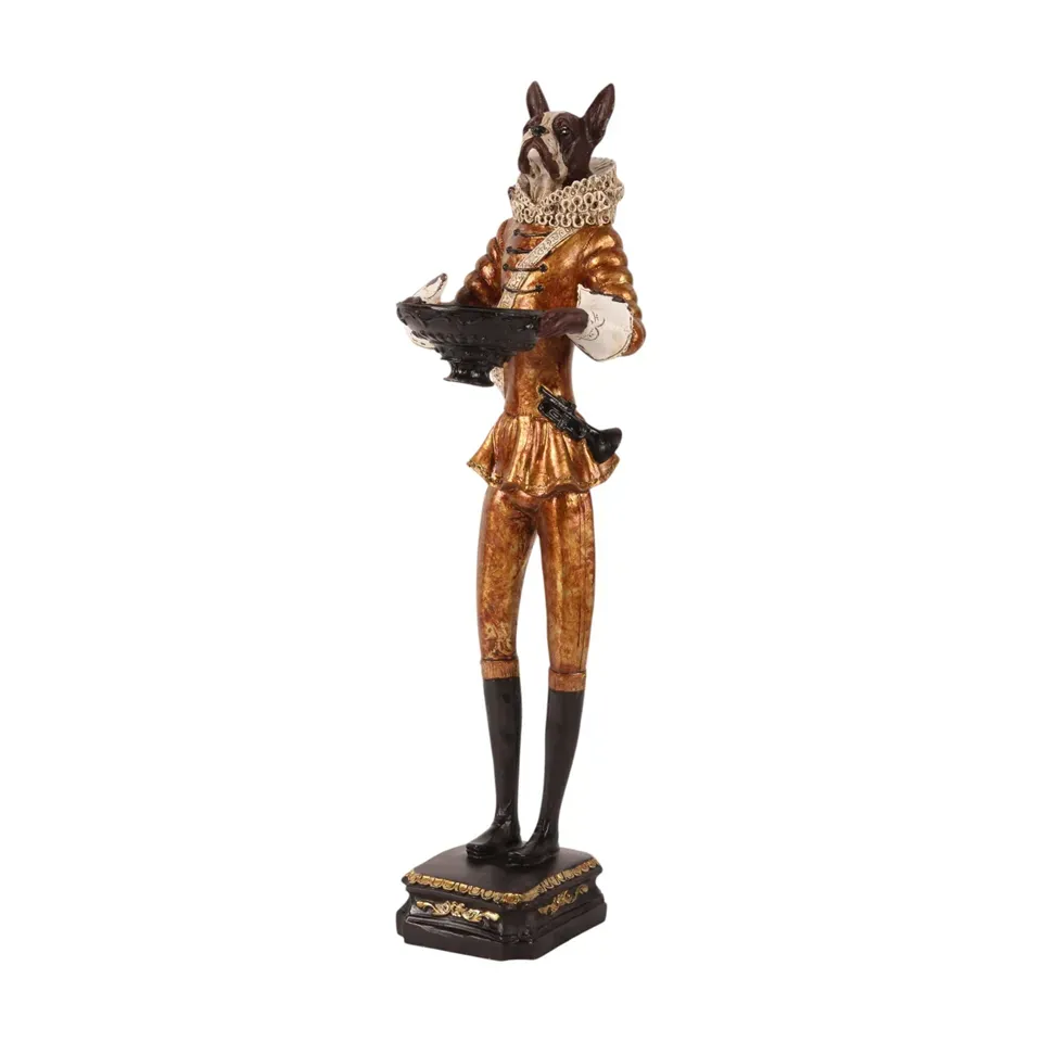 Hundeskulptur Butler mit Schale Polyresin Gold 51 cm Hundeskulptur Butler, Bulldogge mit Schale, Polyresin, gold, 51x18x16cm im barocken Renaissance-Stil.