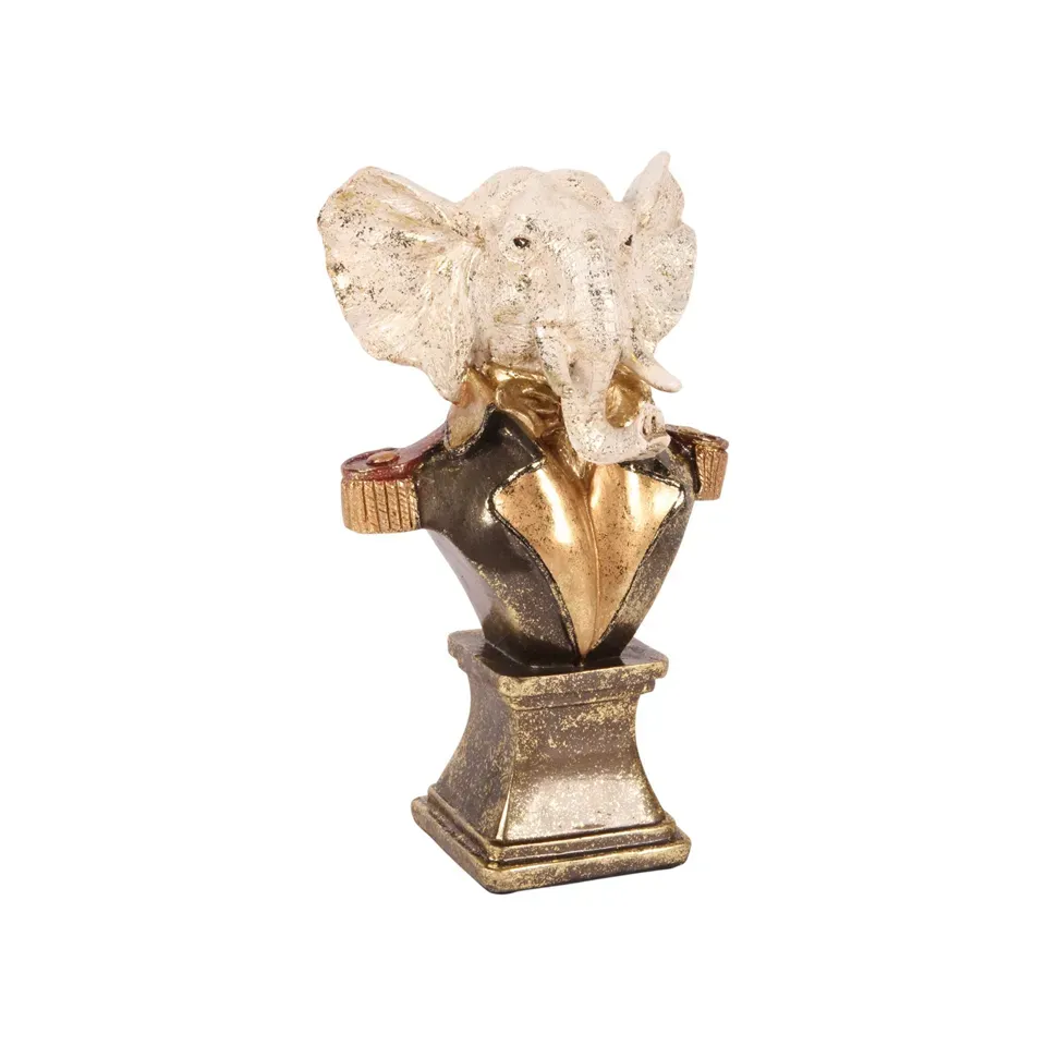 Elefantenbüste Skulptur Polyresin Schwarz/Gold 23 cm Elefantenbüste, General Skulptur, Polyresin, schwarz/gold, 23x13,5x10cm im historischen Uniform-Stil