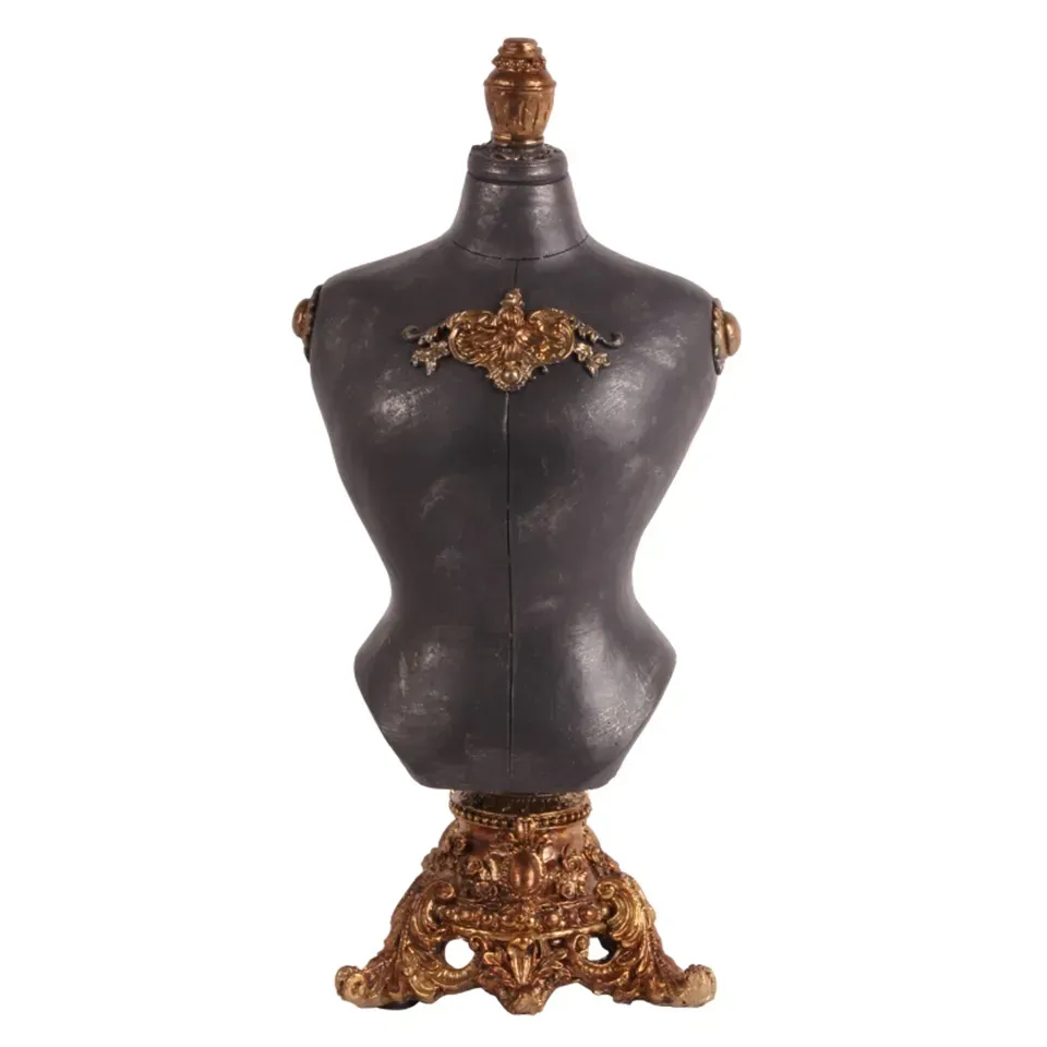 Deko Mannequin Schmuckständer Polyresin Schwarz/Gold 45 cm Deko Mannequin, Schmuckständer Schneiderbüste, Polyresin, schwarz/gold, 45x22x18cm im barocken Burlesque-Stil.