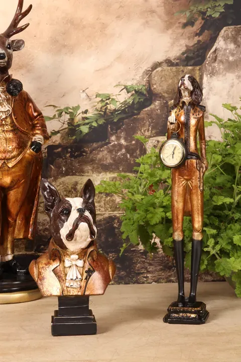 Stehender Hund mit Uhr Polyresin Gold 50 cm