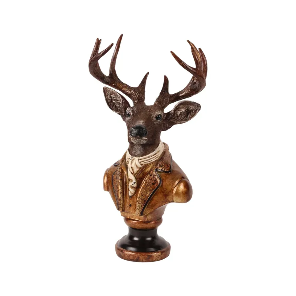 Hirschbüste Polyresin Gold 58 cm auf Sockel Hirschbüste auf Sockel, dekorative Hirschfigur im Vintage-Stil, Polyresin, gold, 58x30x22cm