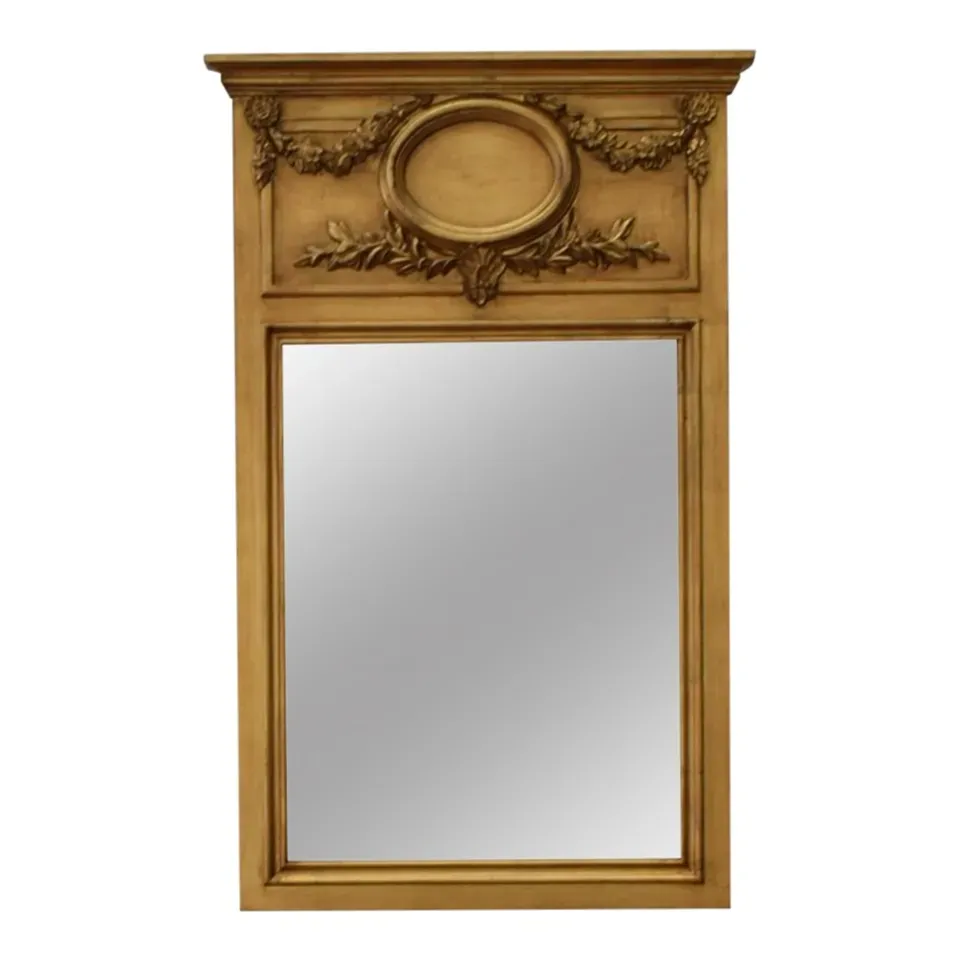 Wandspiegel Barock Holz Antikgold 102 cm Goldener Wandspiegel aus Holz und Kunstharz, Barock Spiegel mit antikgoldenem Rahmen, 102x64x4cm