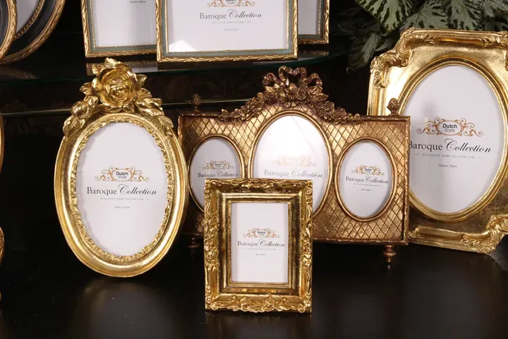 Bilderrahmen oval Gold 10 x 15 cm aus Polyresin