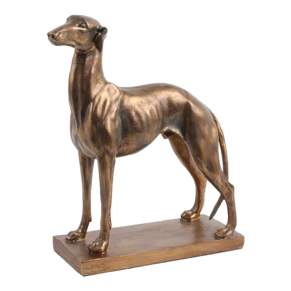 Hundestatue Windhund Greyhound Polyresin Gold 32 cm Hundestatue Windhund, Greyhound Skulptur auf Sockel, Polyresin, gold, 32x27x10cm im eleganten klassischen Stil