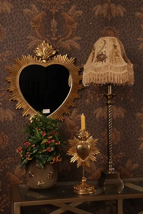 Herzspiegel aus Polyresin Gold 39 cm
