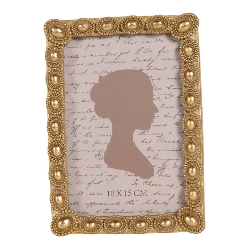 Fotorahmen Gold 10 x 15 cm im Dutch Style Baroque Design Goldener Fotorahmen aus Polyresin im Dutch Style Baroque Design für Fotos im Format 10 x 15 cm, mit dekorativem Perlenorname