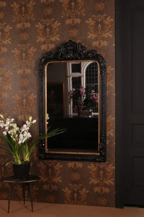Wandspiegel Barock Holz Schwarz 90 x 158 cm