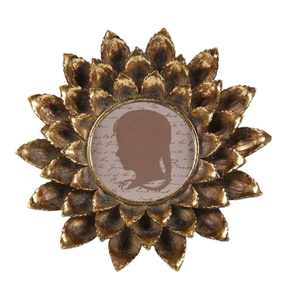 Bilderrahmen Gold 10 x 10 cm aus Polyresin Goldener runder Blumenrahmen aus Polyresin für Fotos im Format 10 x 10 cm, mit Glas, 23 x 23 x 2 cm