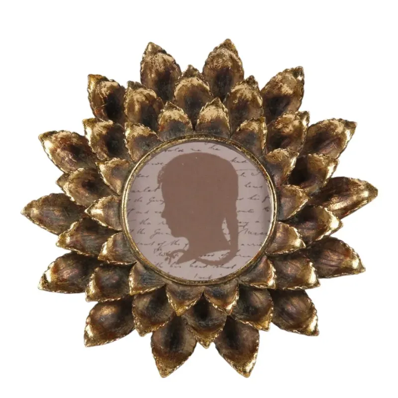 Bilderrahmen Gold 10 x 10 cm aus Polyresin Goldener runder Blumenrahmen aus Polyresin für Fotos im Format 10 x 10 cm, mit Glas, 23 x 23 x 2 cm