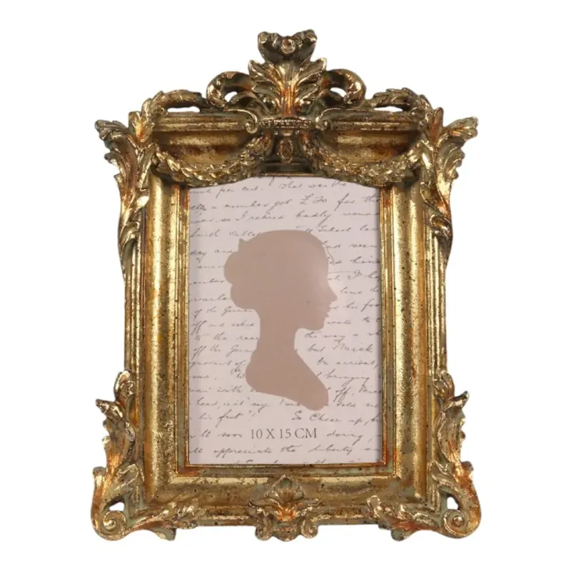 Bilderrahmen Gold 15 x 10 cm aus Polyresin Goldener antiker Bilderrahmen aus Polyresin für Fotos im Format 15 x 10 cm, mit floralen Ornamenten und Glas, 25 x 18 x 3 cm