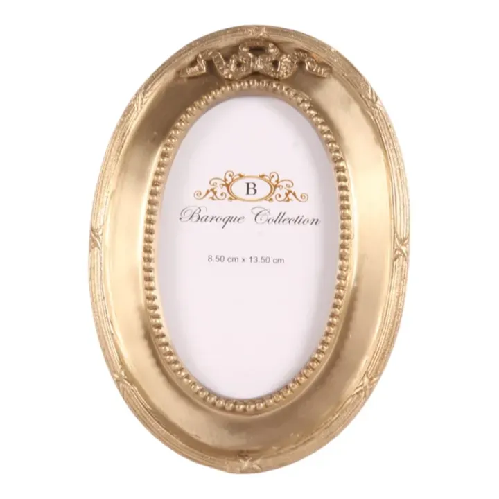 Bilderrahmen Gold 9 x 13 cm oval aus Stahl und Glas Goldener ovaler Bilderrahmen aus Stahl und Glas für Fotos 9 x 13 cm im Hochformat