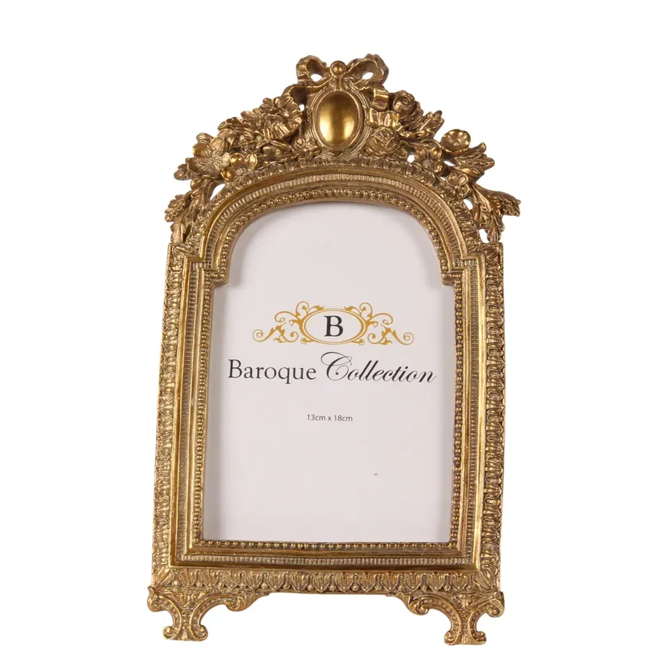 Bilderrahmen mit barocker Krone Gold 13 x 18 cm aus Kunstharz im Barockstil Goldener Bilderrahmen aus Kunstharz für Fotos 13 x 18 cm mit barocker Krone