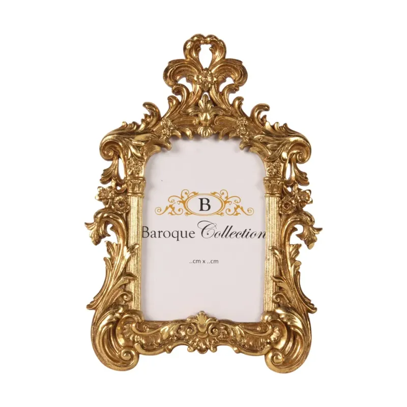 Bilderrahmen Gold 10 x 15 cm aus Kunstharz mit Barock Ornamenten Goldener Bilderrahmen aus Kunstharz für Fotos 10 x 15 cm mit barocken Blumenornamenten