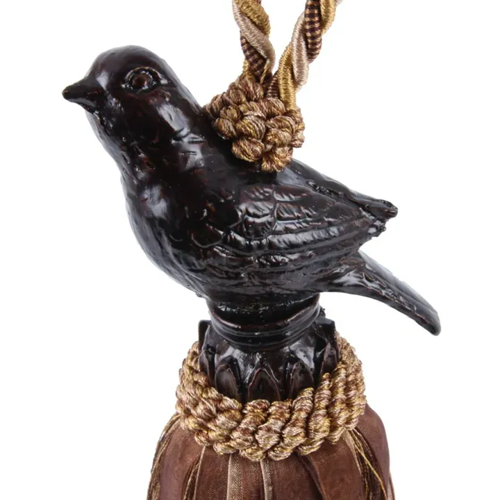 Embrasse Quaste 62 cm Braun aus Stoff mit Vogelmotiv