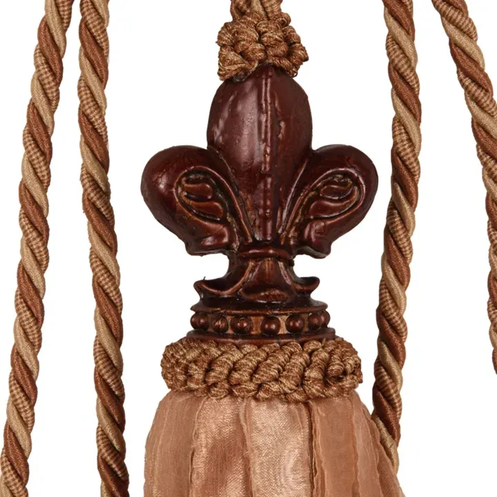 Raffhalter mit Lilienmuster und langer Fransenquaste 70 cm Braun aus Stoff