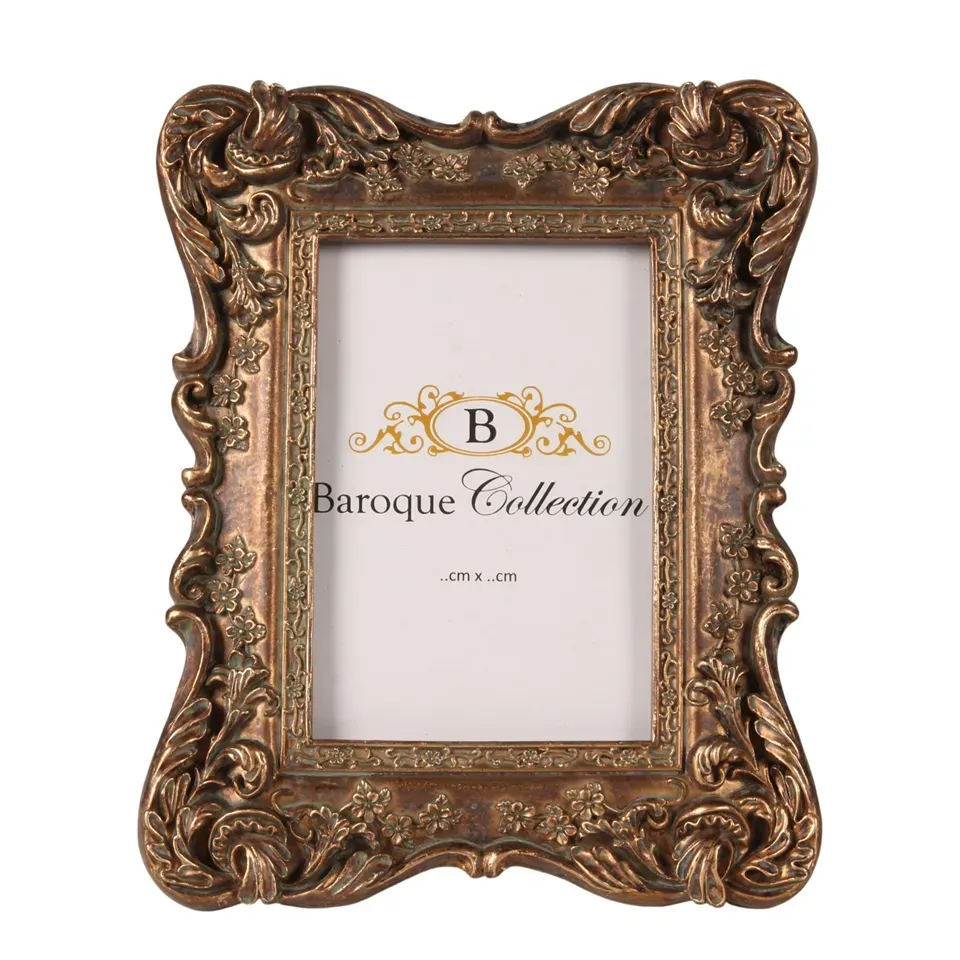 Goldener Bilderrahmen aus Kunstharz für Fotos 10 x 15 cm mit floralen Ornamenten und geschwungenen Verzierungen
