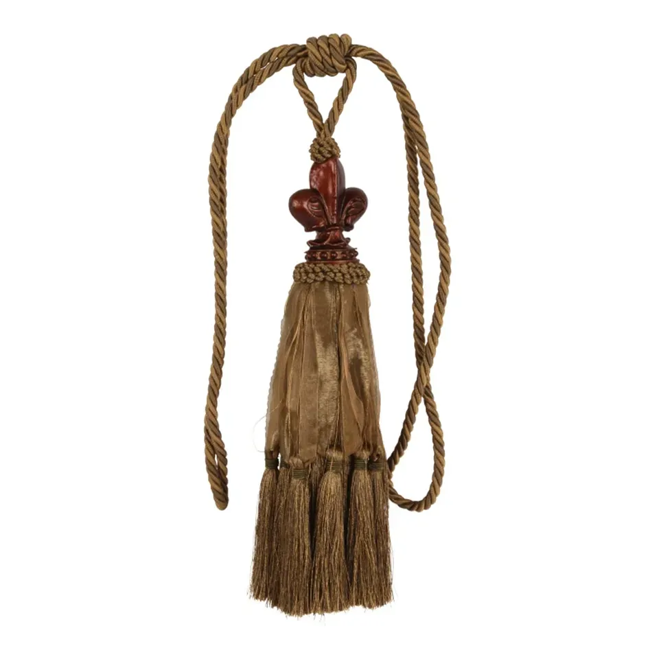 Lilien-Raffhalter 70 cm Grün aus Stoff mit Lilienverzierung Grüner Lilien-Raffhalter aus Stoff mit dekorativer Lilie aus Polyresin