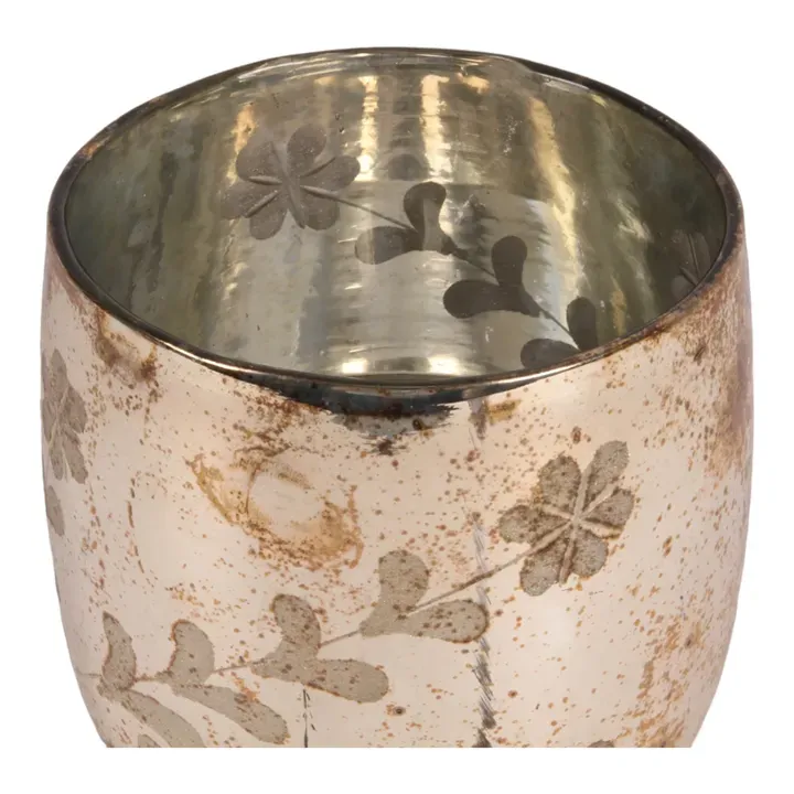 Teelichthalter Blumen 16 cm Gold aus Glas