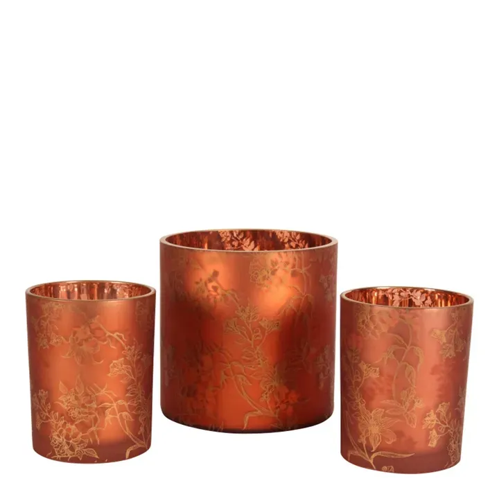 Teelichthalter mit Blumenmuster 15 cm Rot aus Glas