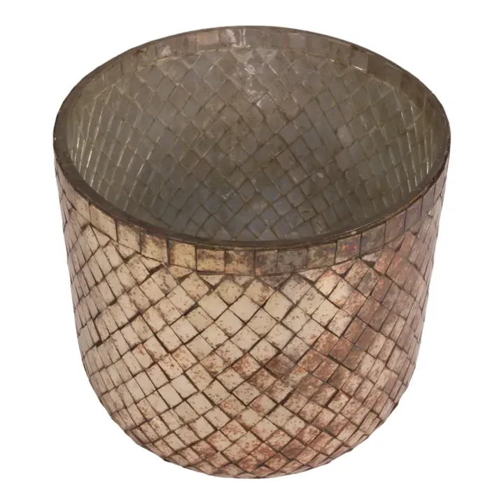 Teelichthalter mit Mosaikblume 17 cm Gold aus Glas