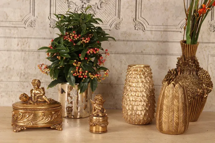 Teelichthalter Blumen 18 cm Gold aus Glas