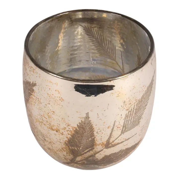 Teelichthalter Blätter 16 cm aus Glas mit dekorativem Blattmotiv in goldenen und silbernen Nuancen