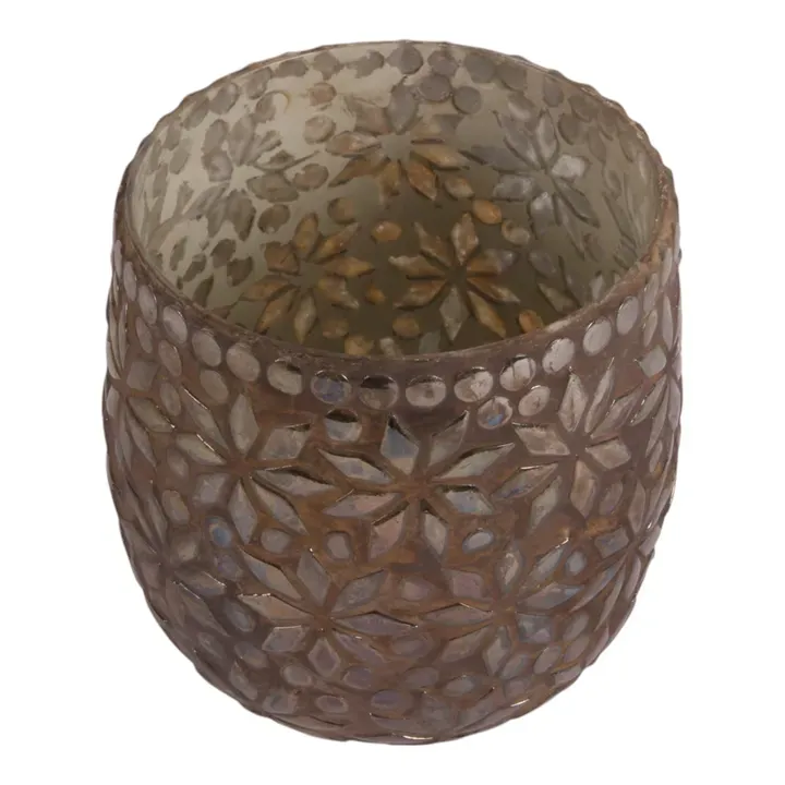 Teelichthalter mit Mosaikblume 12 cm Braun aus Glas