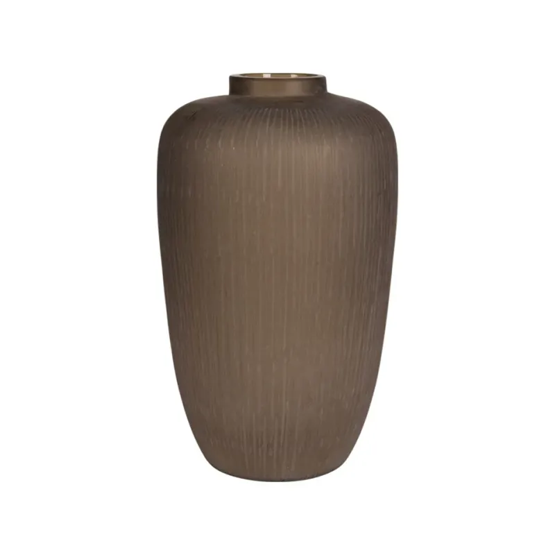 Savanna Vase L 49 cm Braun aus Glas mit Relief Hohe braune Savanna Glasvase 49 cm mit feinem Reliefmuster